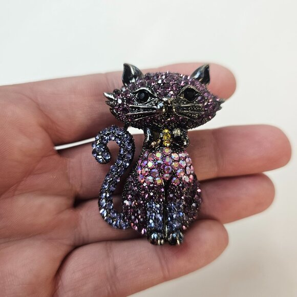 OPCKR Cat Kitten Brooch Pink Purple Rhinestone Animal Jewelry Sparkling - Picture 6 of 8